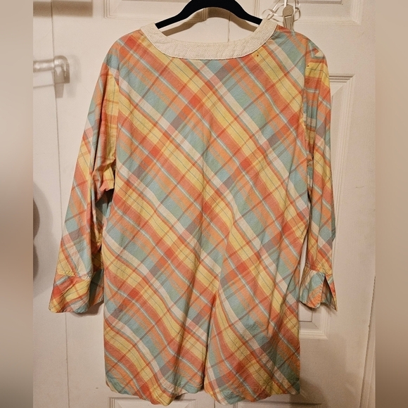 #305 LLBean- Orange or Purple V-Neck Plaid Tunic Tops- Sz. XL- - Picture 3 of 14